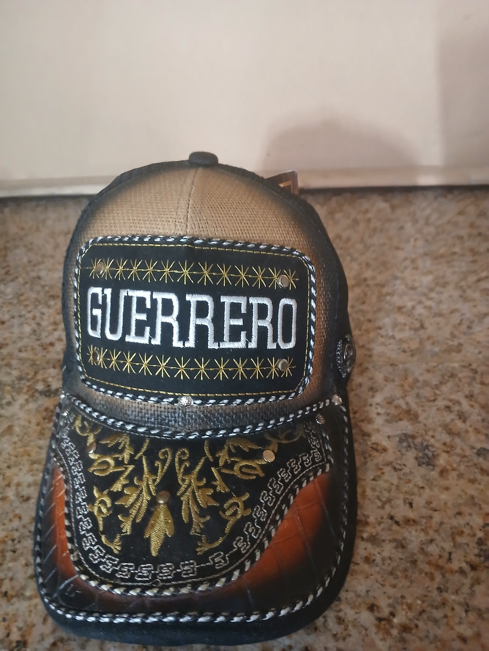 Guerrero Embroidered Trucker Hat - Black, Gold, Brown